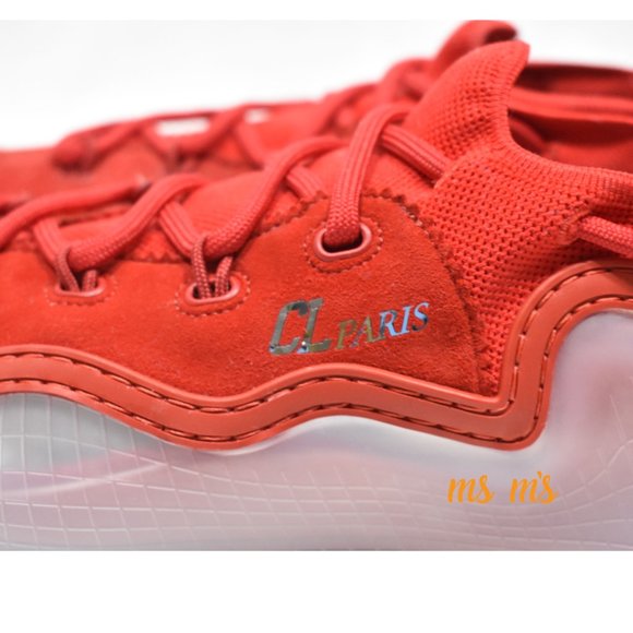 NIB Christian Louboutin Donna Clear Sole Red Suede Low Top Sneakers - Picture 2 of 8